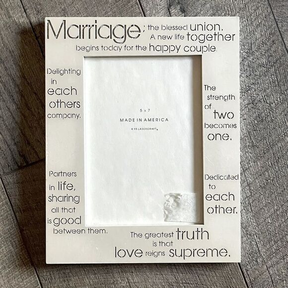 New! Lasercraft, Pearl-White, “Marriage” 5x7, Picture Frame. - Picture 2 of 5